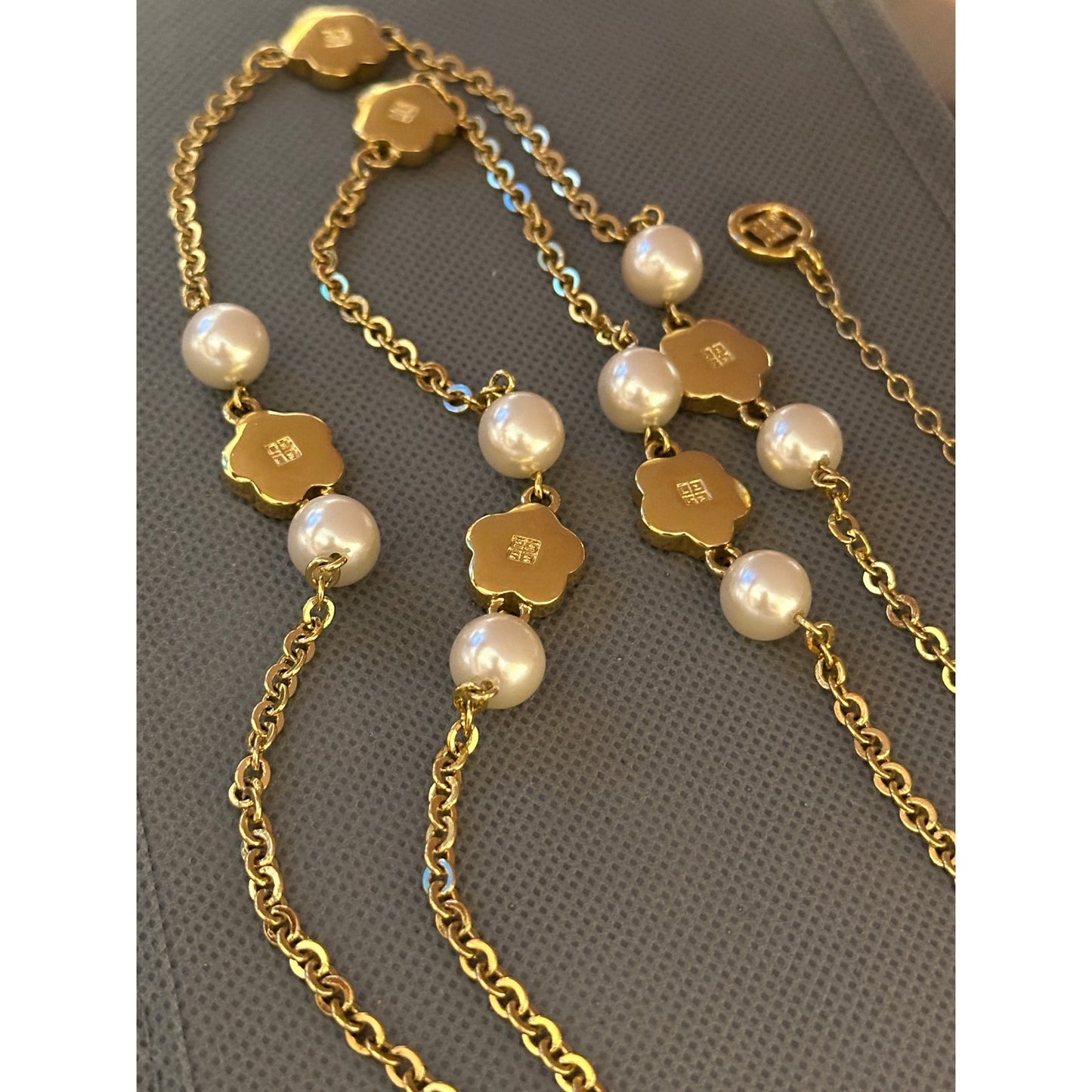 Vintage Yellow Gold Plated GIVENCHY Floral Faux Pearl Necklace