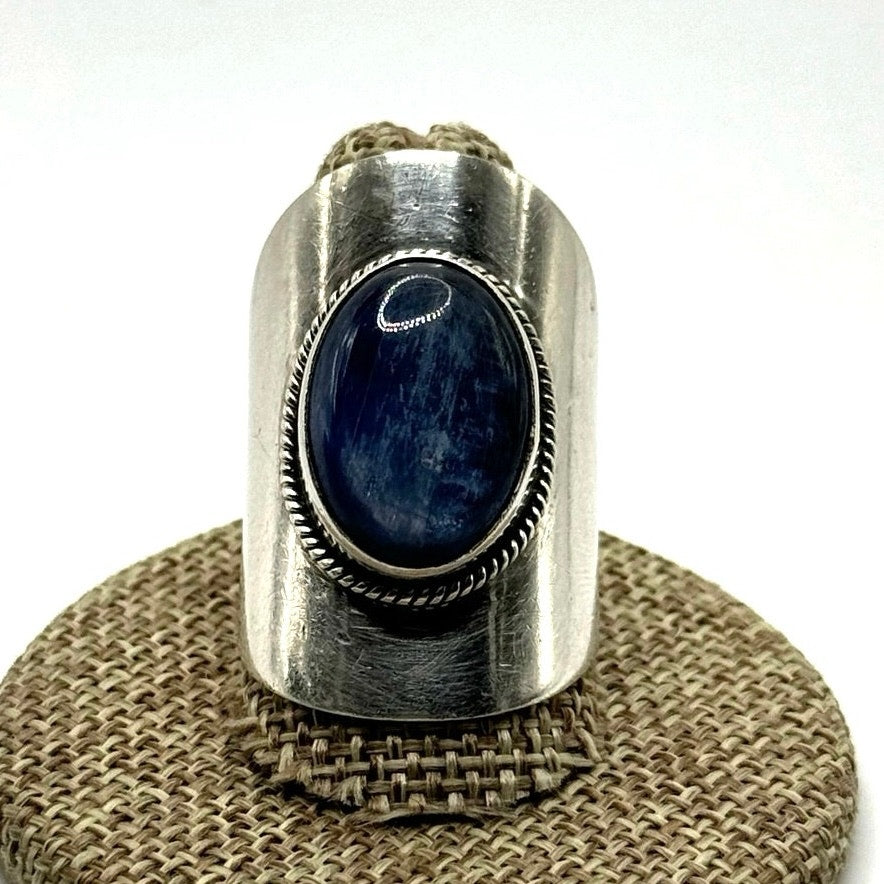 Vintage Sterling Silver Wide Band Blue Kyanite Ring Size 8