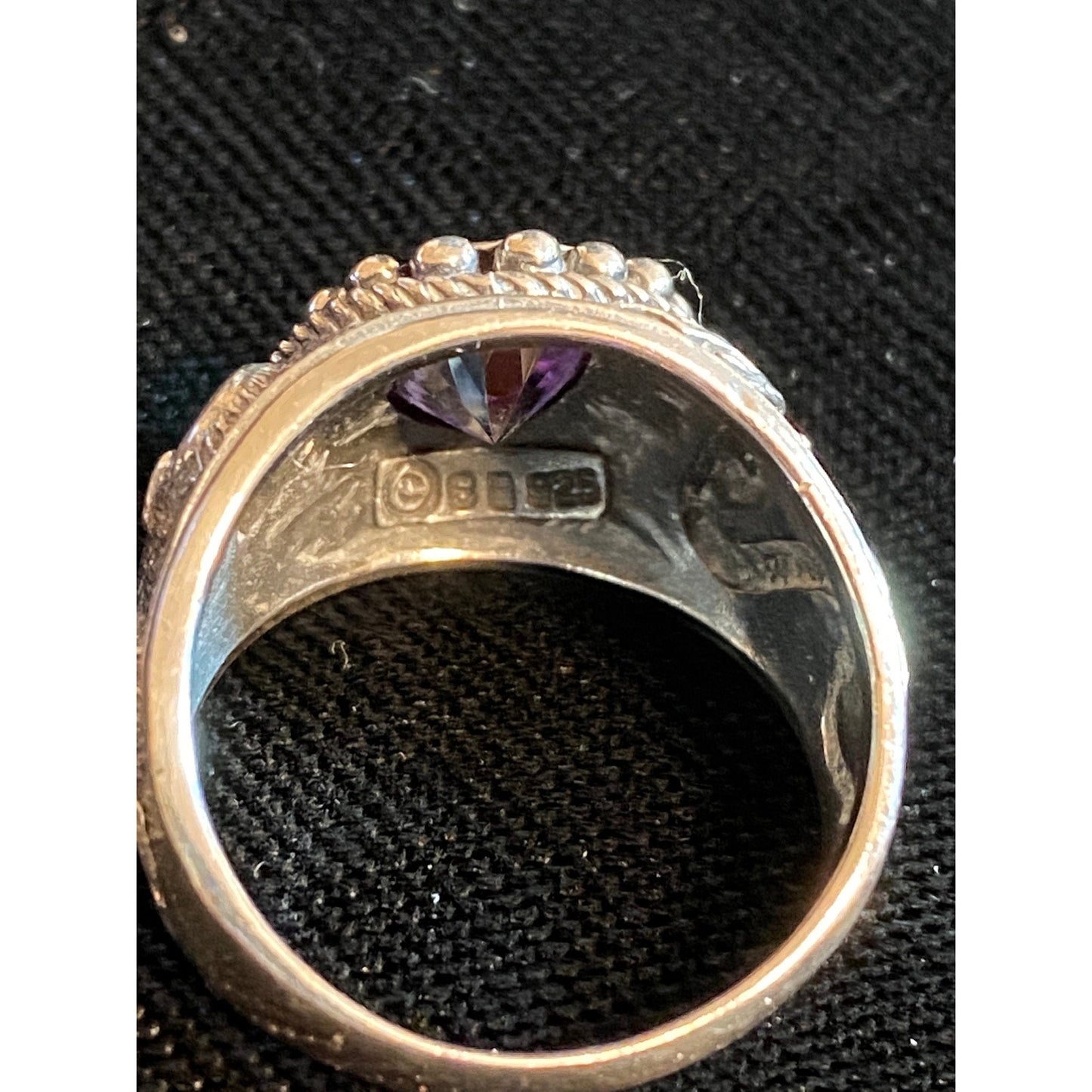 Vintage Sterling Silver Chinese Dragon Amethyst Ring Sz 8 3/4 Size