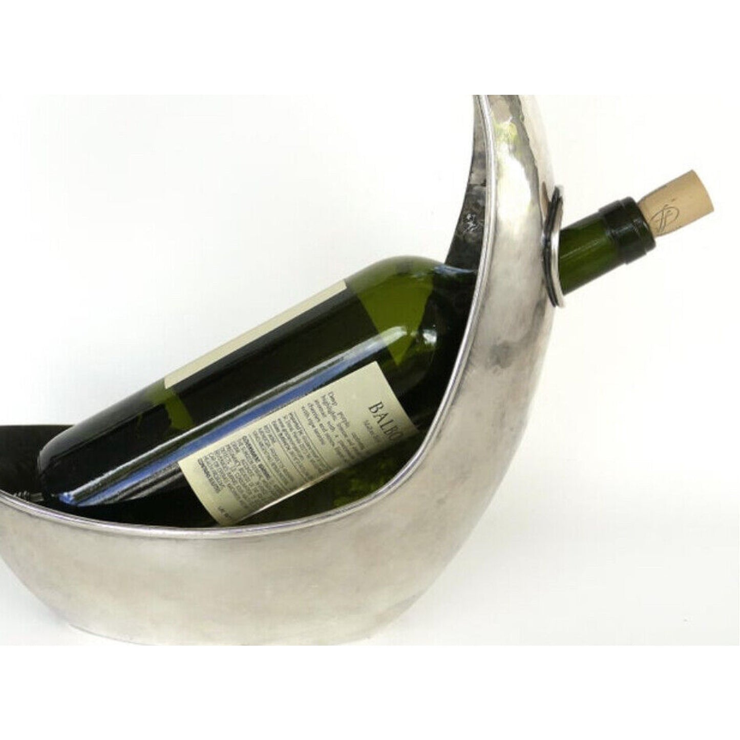 Vintage MCM Hand Hammered Silverplate Italian Wine Caddy Bottle Holder server