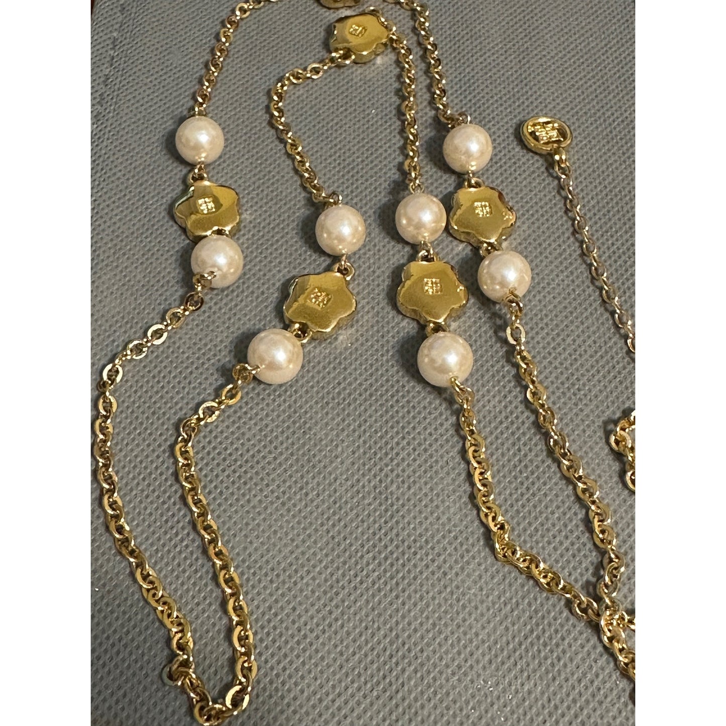 Vintage Yellow Gold Plated GIVENCHY Floral Faux Pearl Necklace