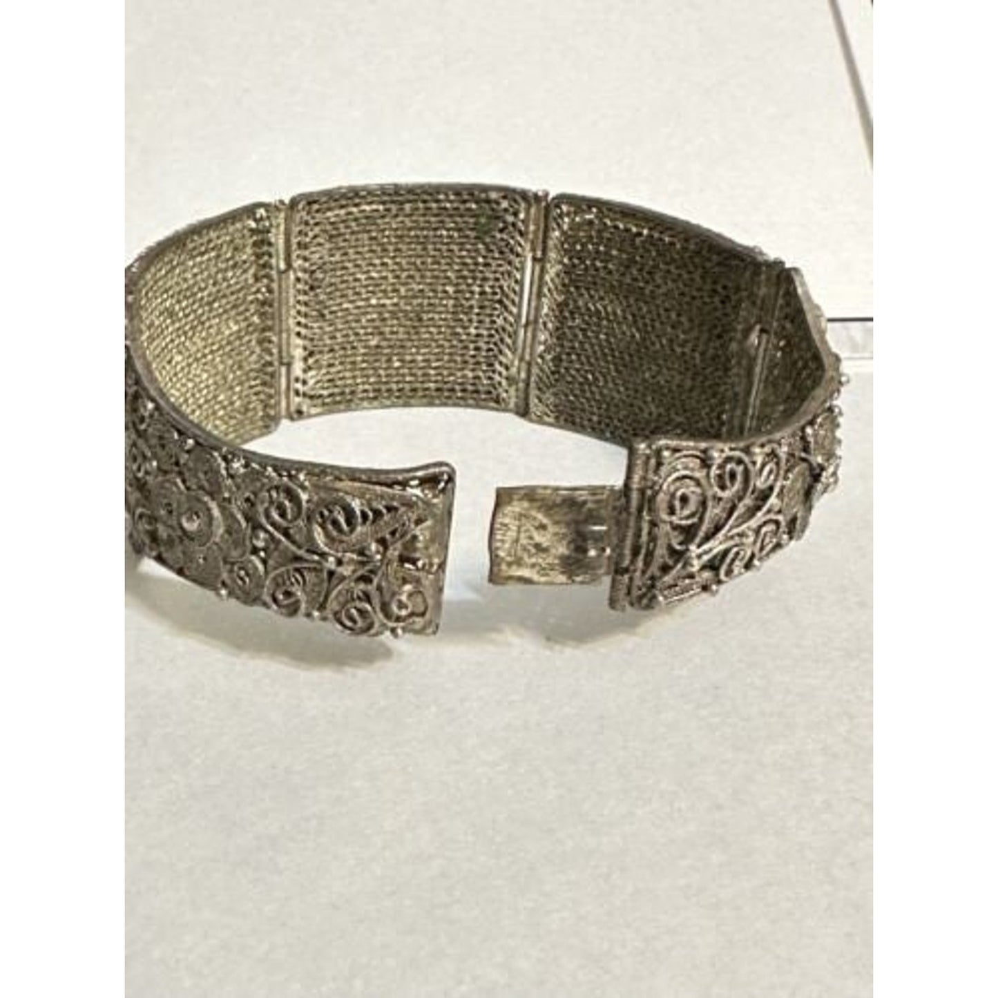 Chinese Silverplated Filigree Painted Panel Bracelet