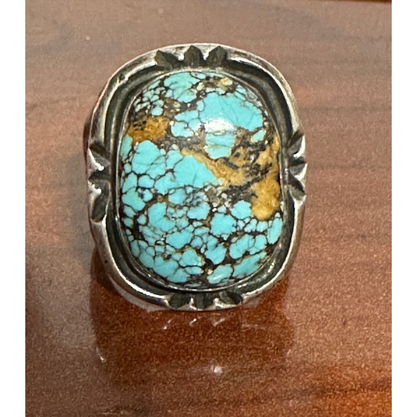 Vintage Large Sterling Silver Turquoise Native American Stamped Ring Size 8.75