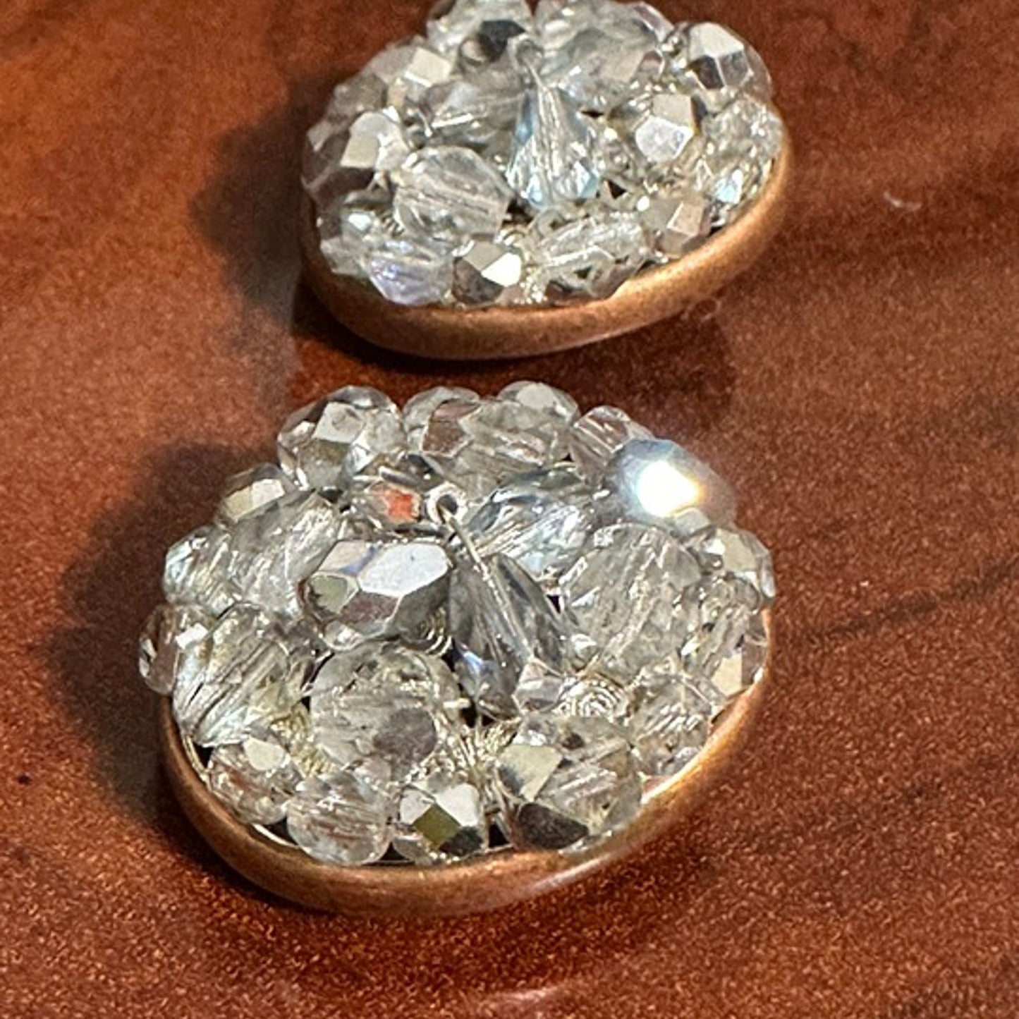 Liz Claiborne Gray Clear Crystal Cluster Clip Earrings