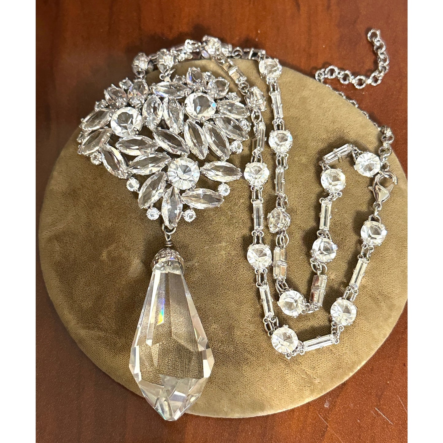 Incredible Margaret Rowe Couture Crystal Necklace w/ Huge Crystal Drop Pendant