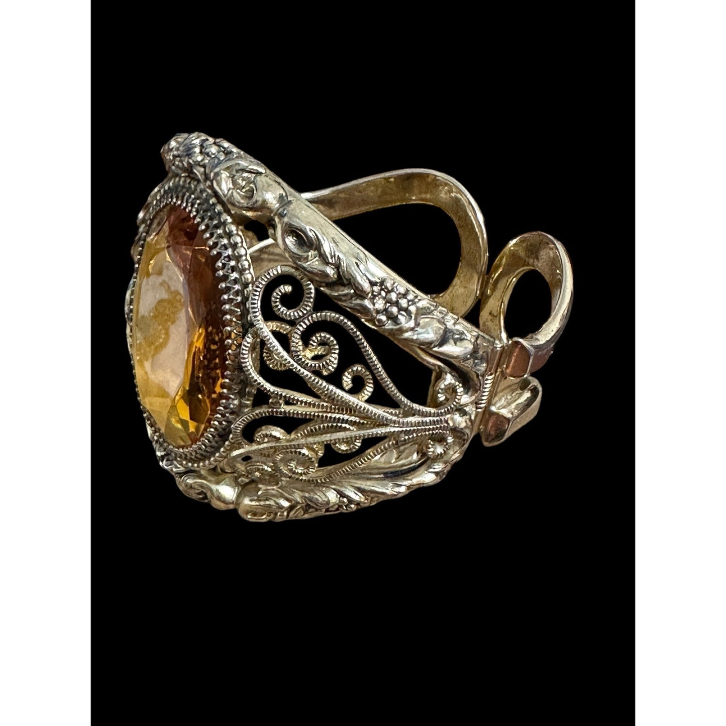 Huge Vintage Whiting & Davis Gold-tone Topaz Victorian Style Bangle Bracelet