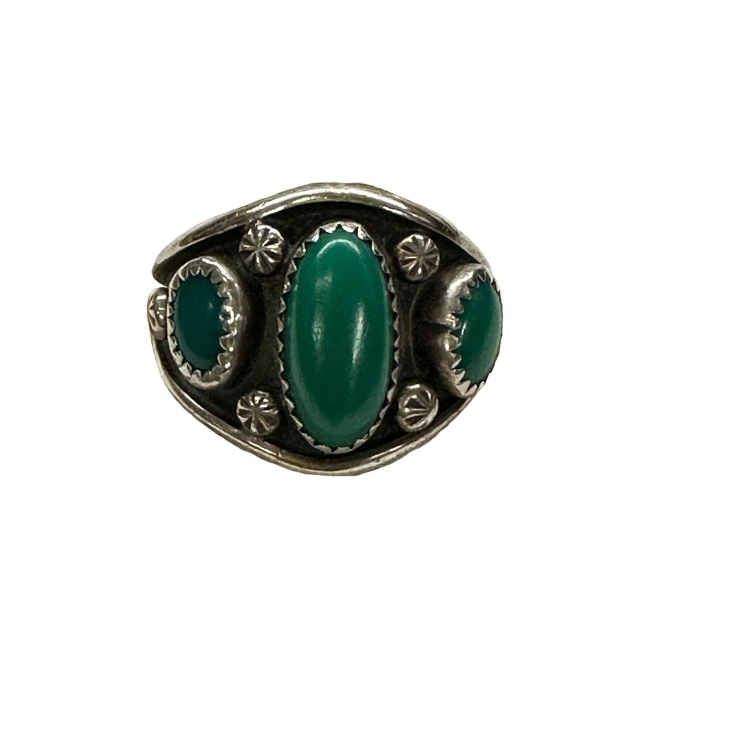 Vintage Native American Southwest Vintage Triple Green Stone Ring10 1/4
