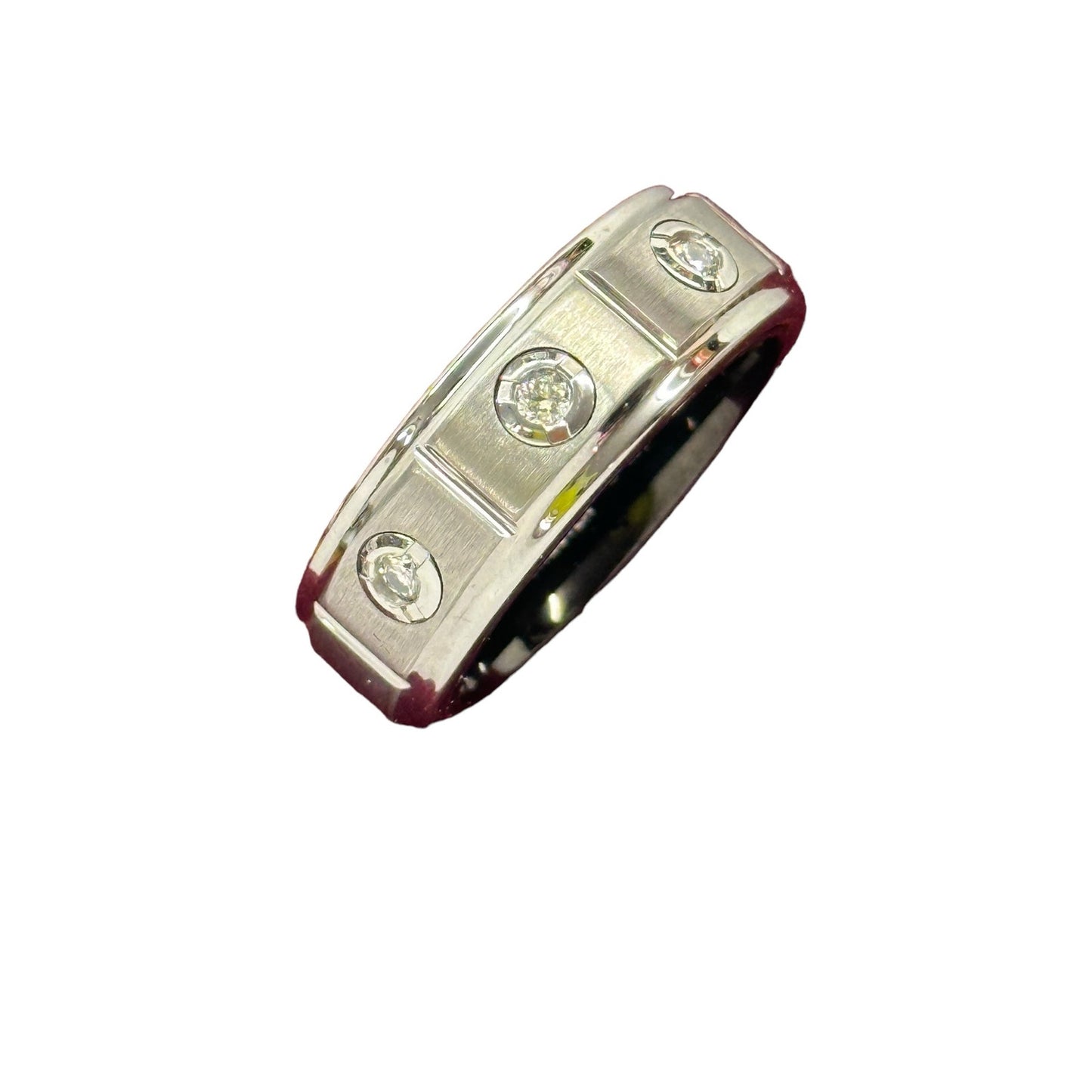 Men's Sapphire Tungsten 3 Diamond 8mm Titanium /Black PVD Interior Wedding Band