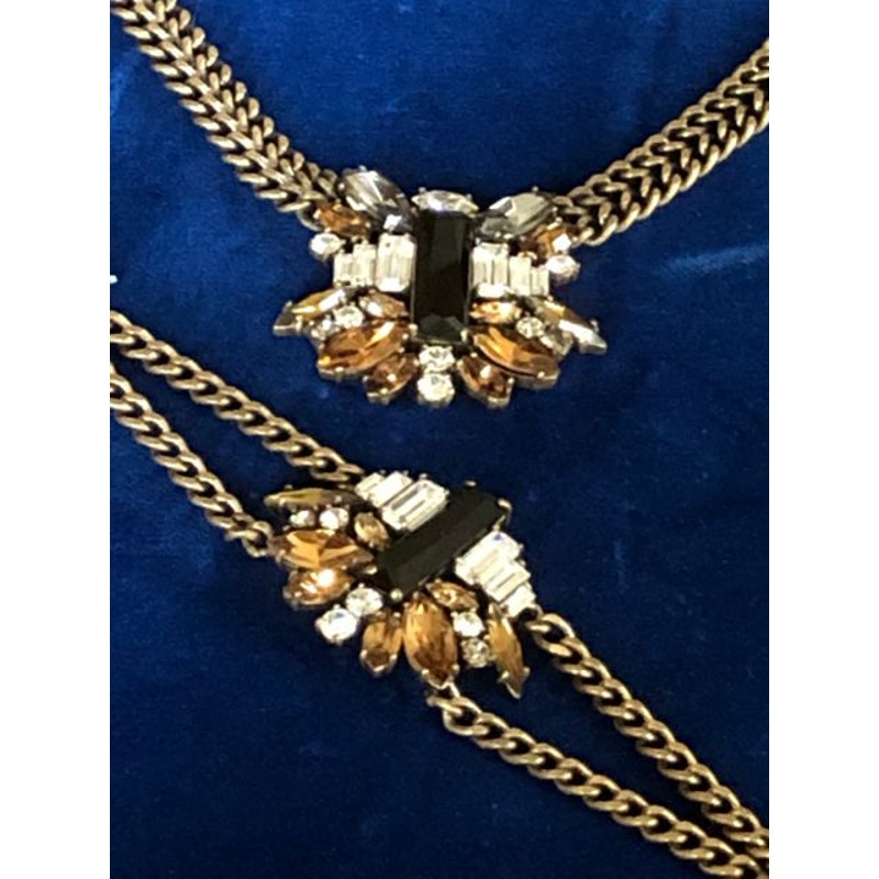 J. Crew Goldtone Topaz Onyx Rhinestone Necklace & Bracelet Set in Box