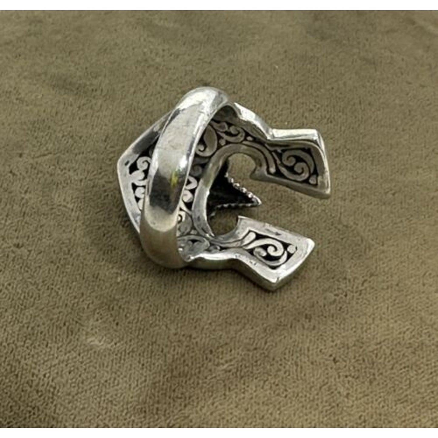 Sterling Silver Gladiator Viking Helmet Bird Face Ring Size 8 3/4