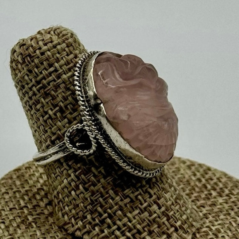 Vintage Sterling Silver Carved Quartz Ring Size 6