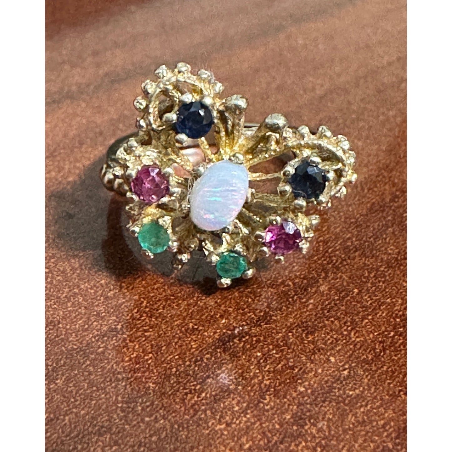 Vintage 14k Gold Multi Gemstone Butterfly Ring Size 5.5