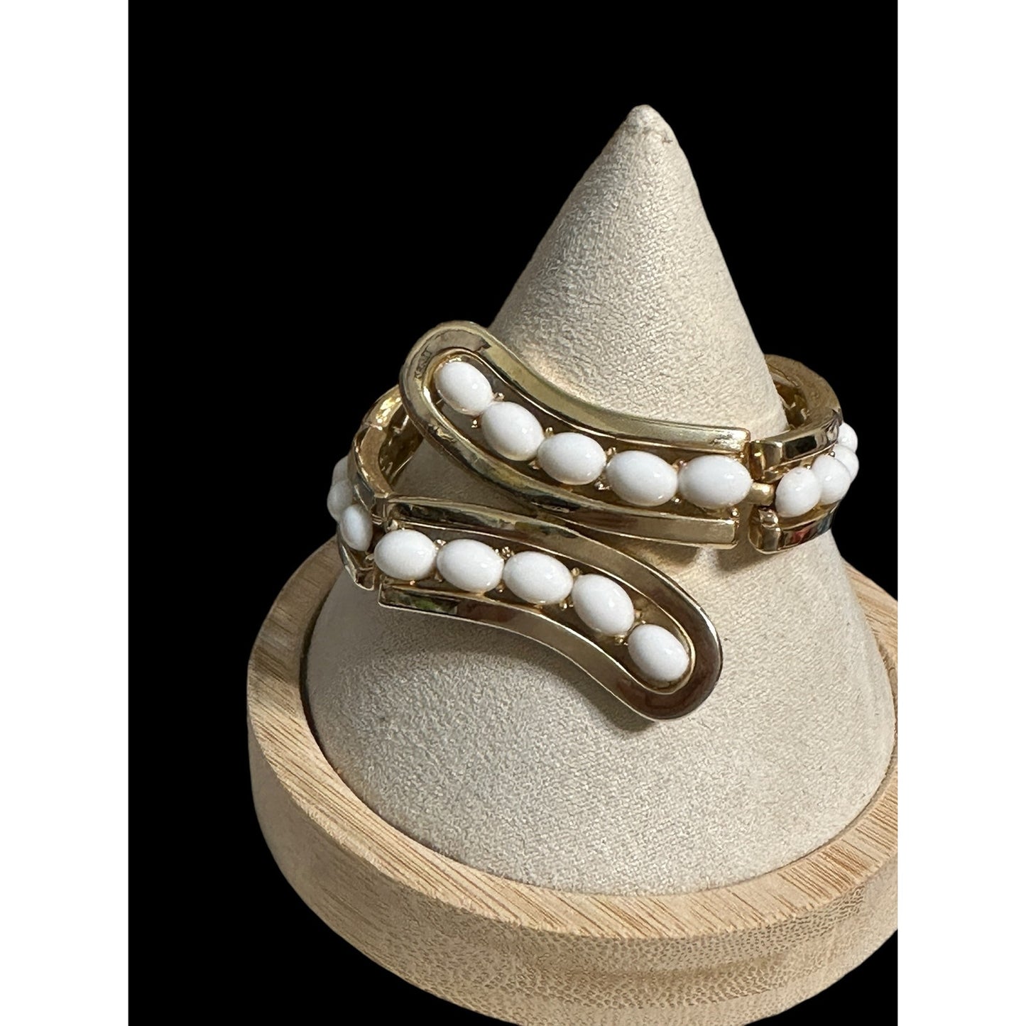 Vintage Crown Trifari Gold White Marquise cabochon Necklace Bracelet Earrings SET