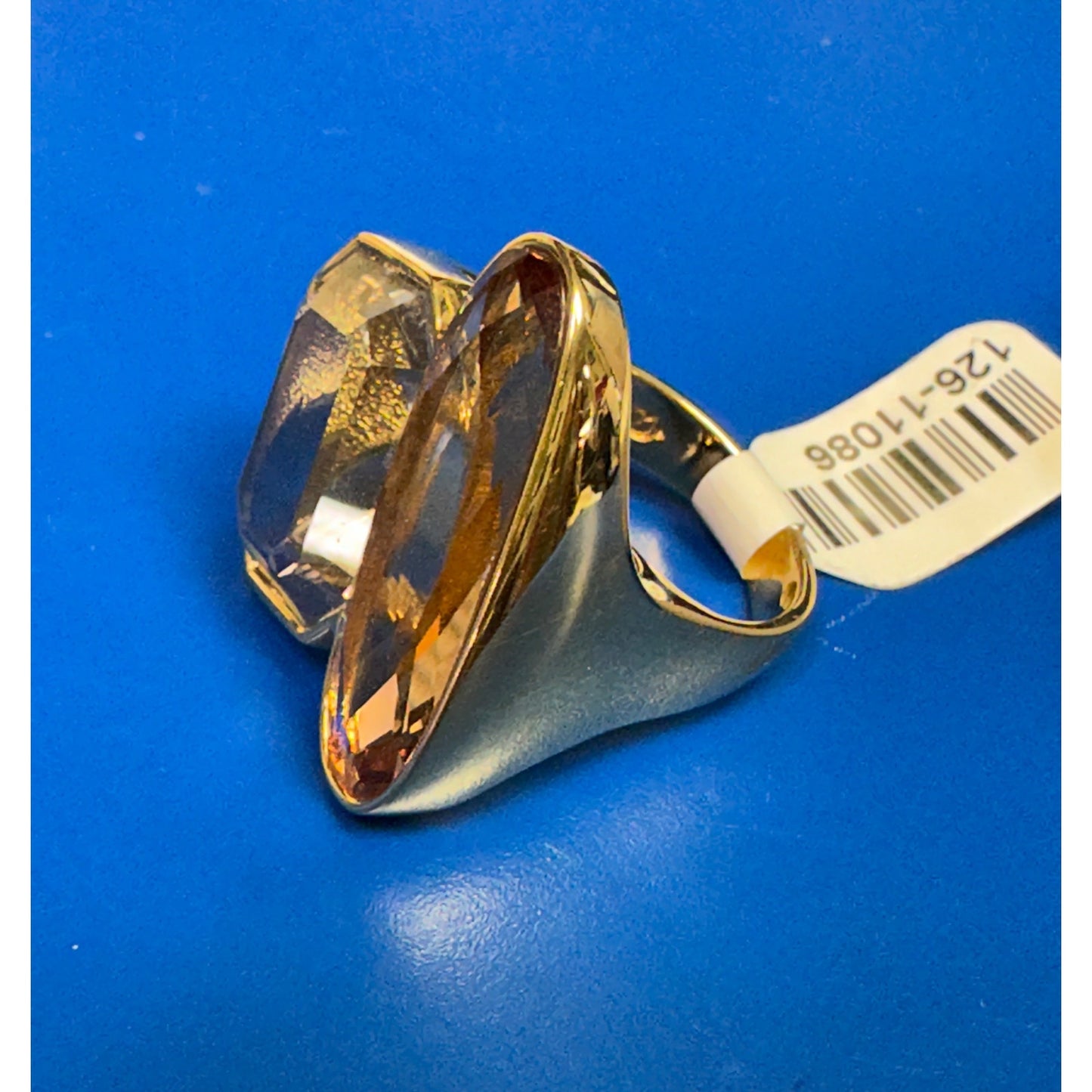 Large Swarovski Swan Faceted Topaz Crystals Cocktail Ring Size 7