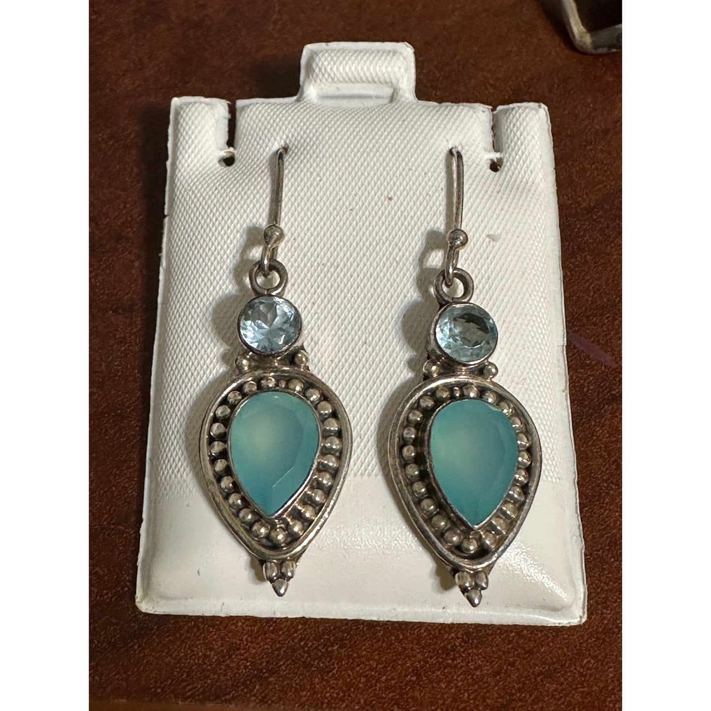 Sterling Silver Blue Chalcedony Dangle Drop Earwire Earrings