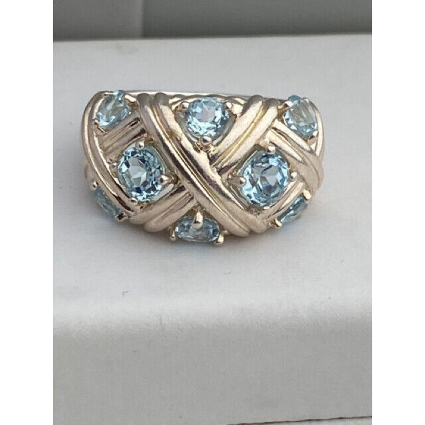 Sterling Silver Criss Cross Blue Topaz Dome Ring Size 7 3/4