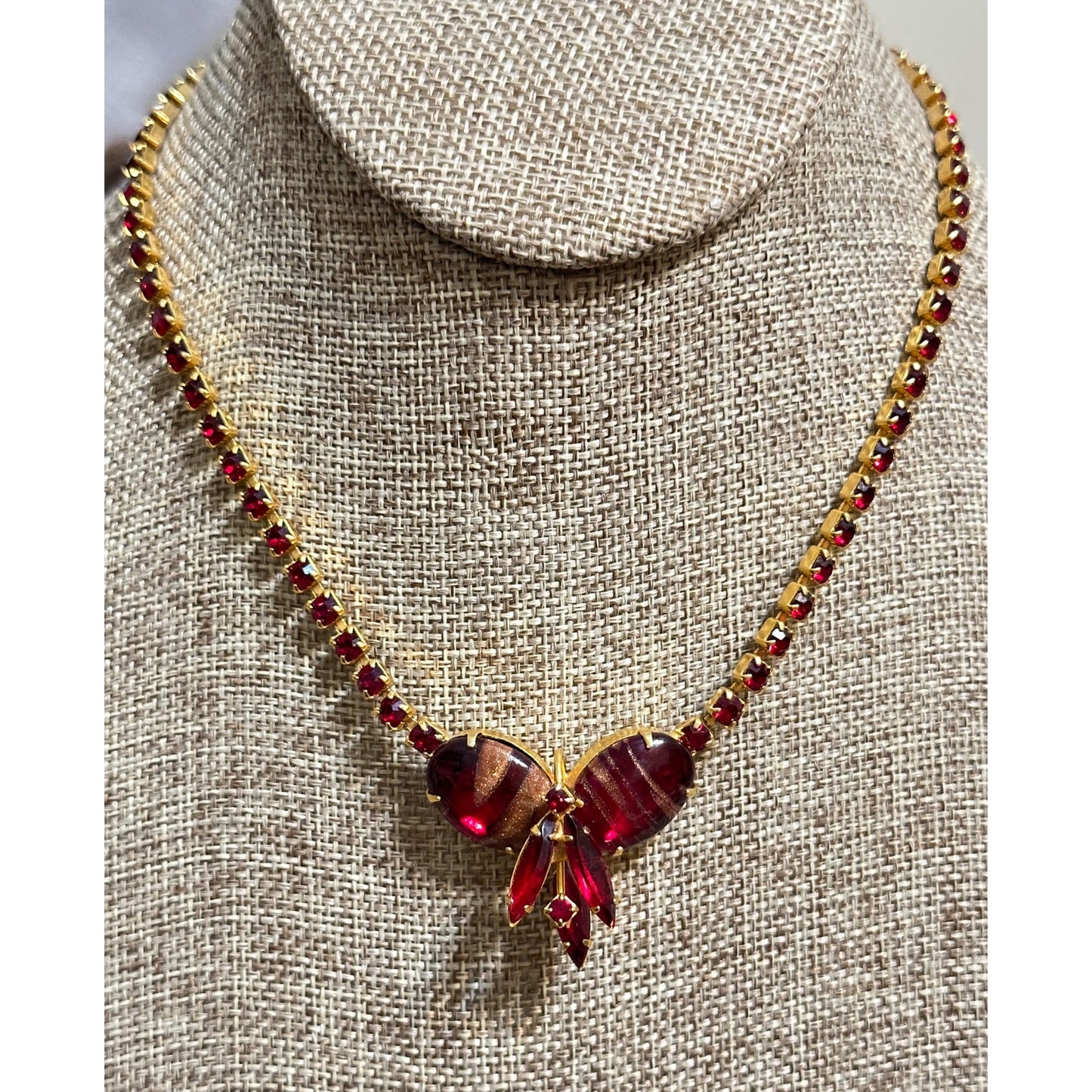 Delizza and Elster Juliana Necklace–Red Gold Shimmer Stones