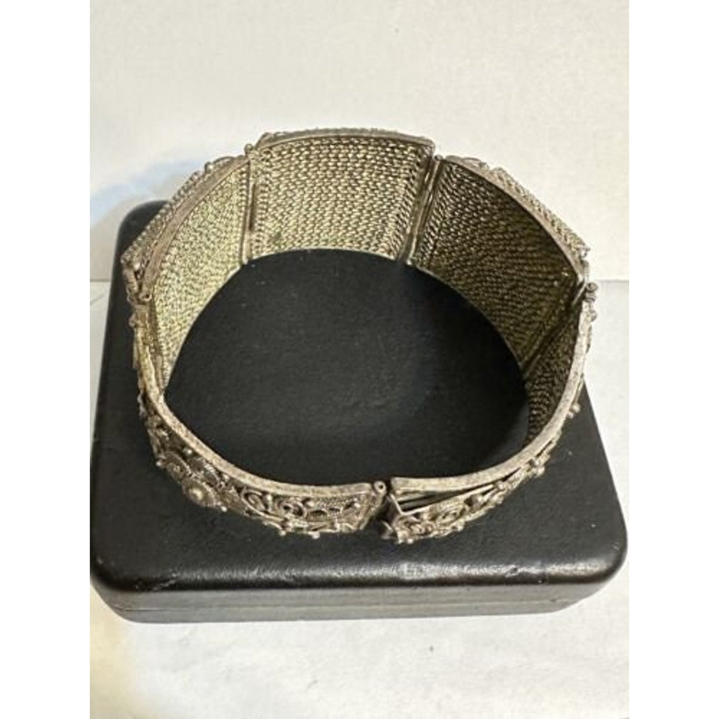 Chinese Silverplated Filigree Painted Panel Bracelet