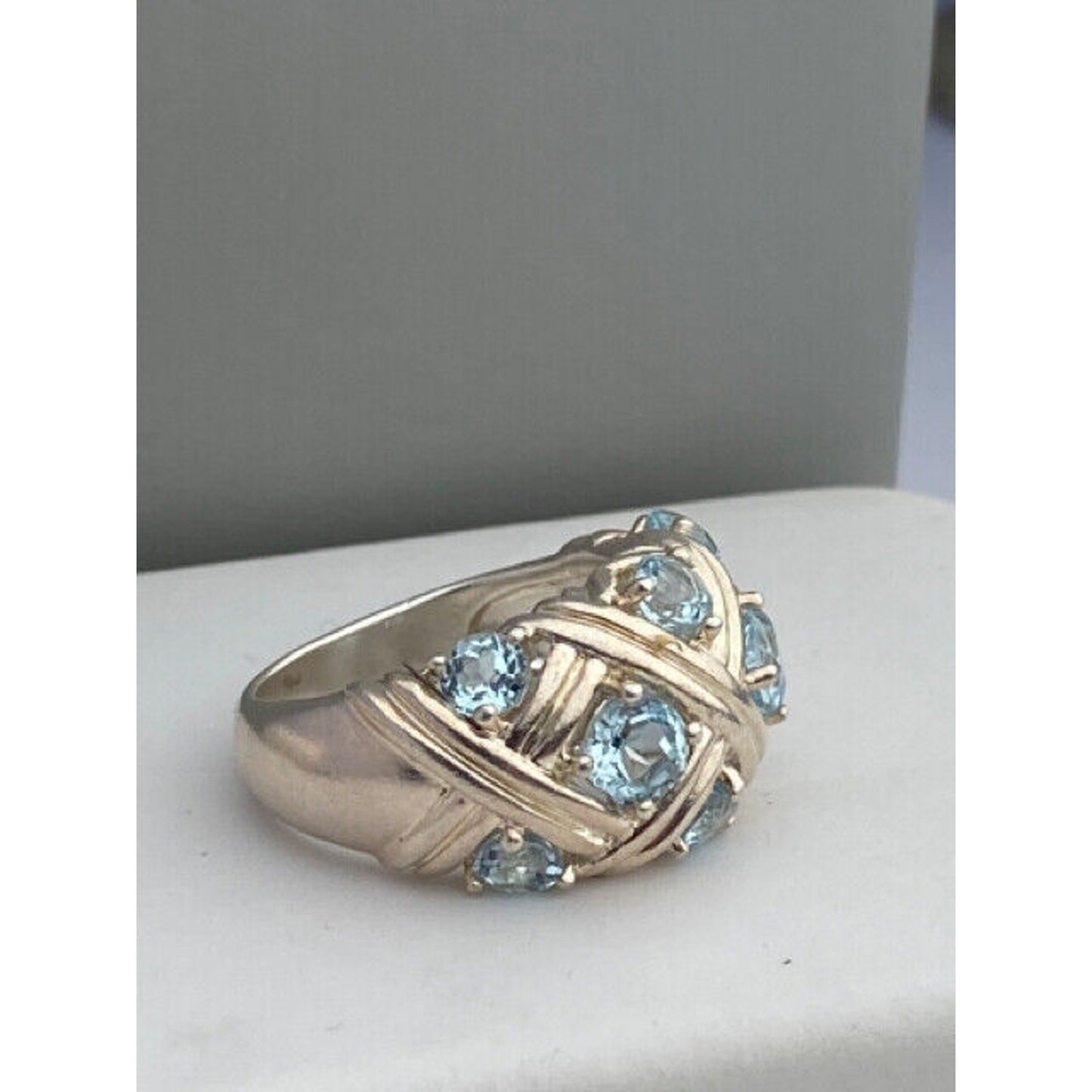 Sterling Silver Criss Cross Blue Topaz Dome Ring Size 7 3/4