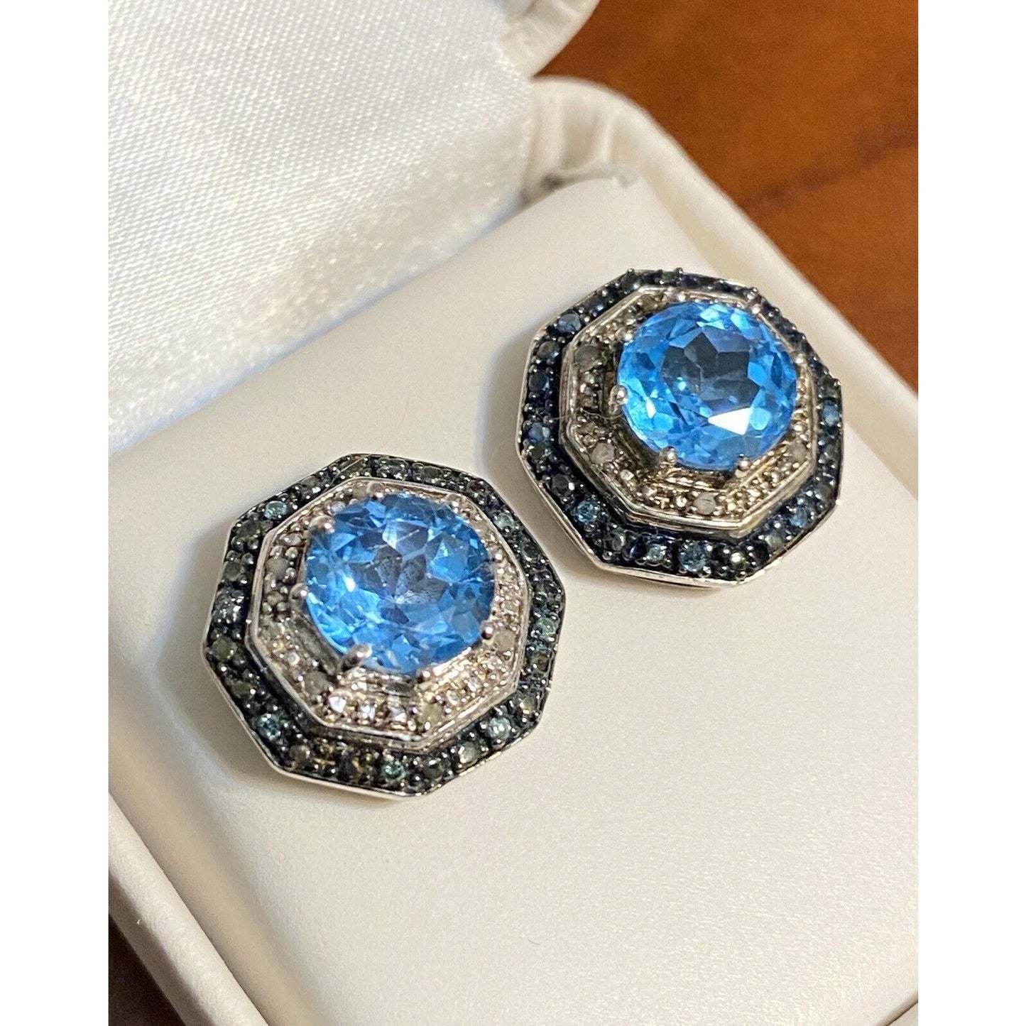 Sterling Silver 1/10 CTTW Blue Diamond Synthetic Blue Topaz Stud Earrings