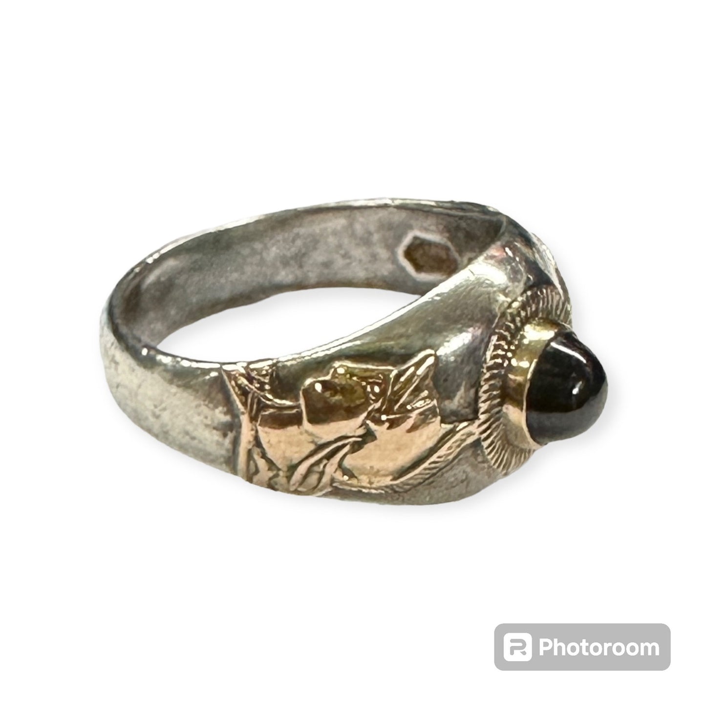Vintage Sterling Silver 14k Gold Trojan Ring Size 9
