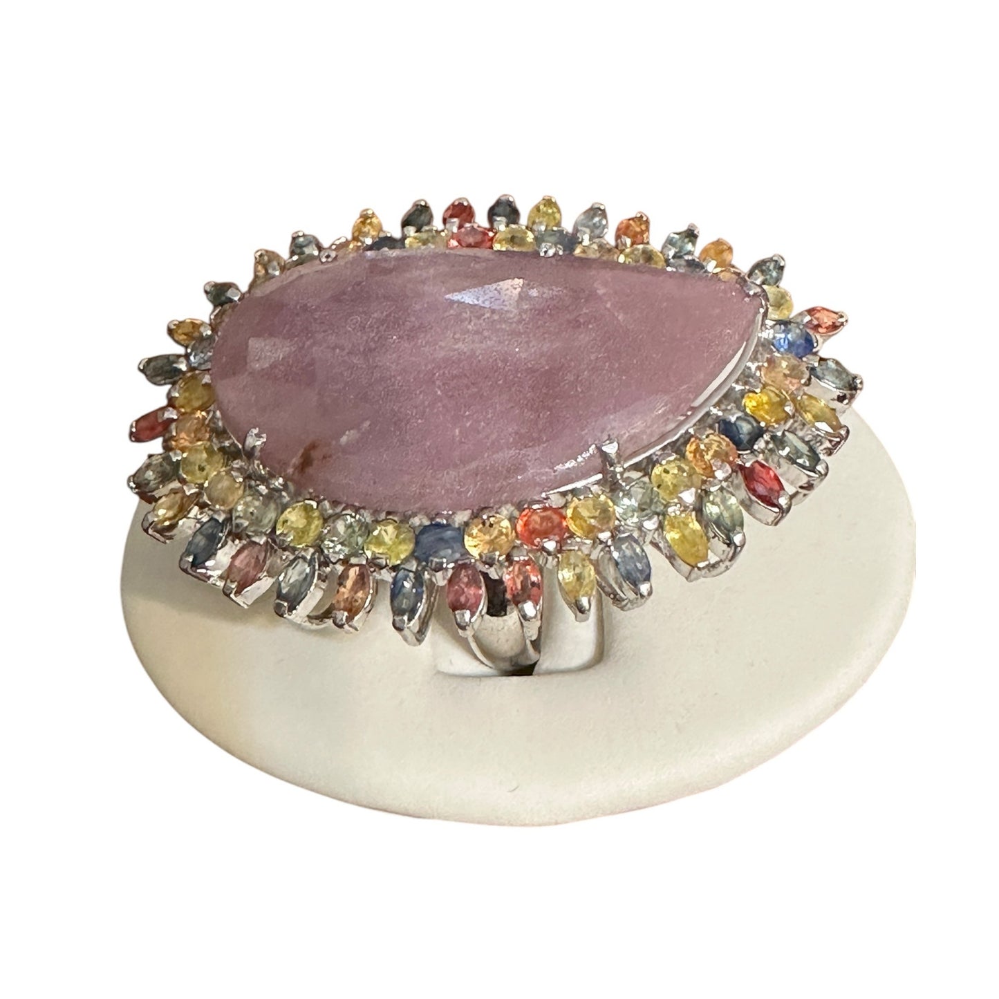Huge Sterling Silver Quartz Multi Gemstone Ring Size 8.25