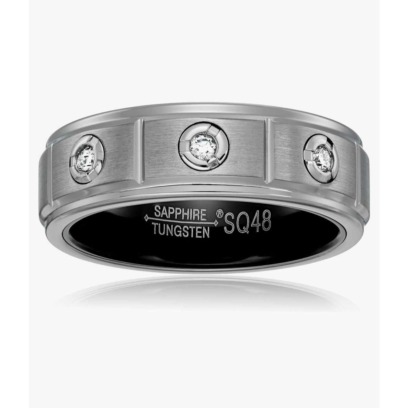 Men's Sapphire Tungsten 3 Diamond 8mm Titanium /Black PVD Interior Wedding Band