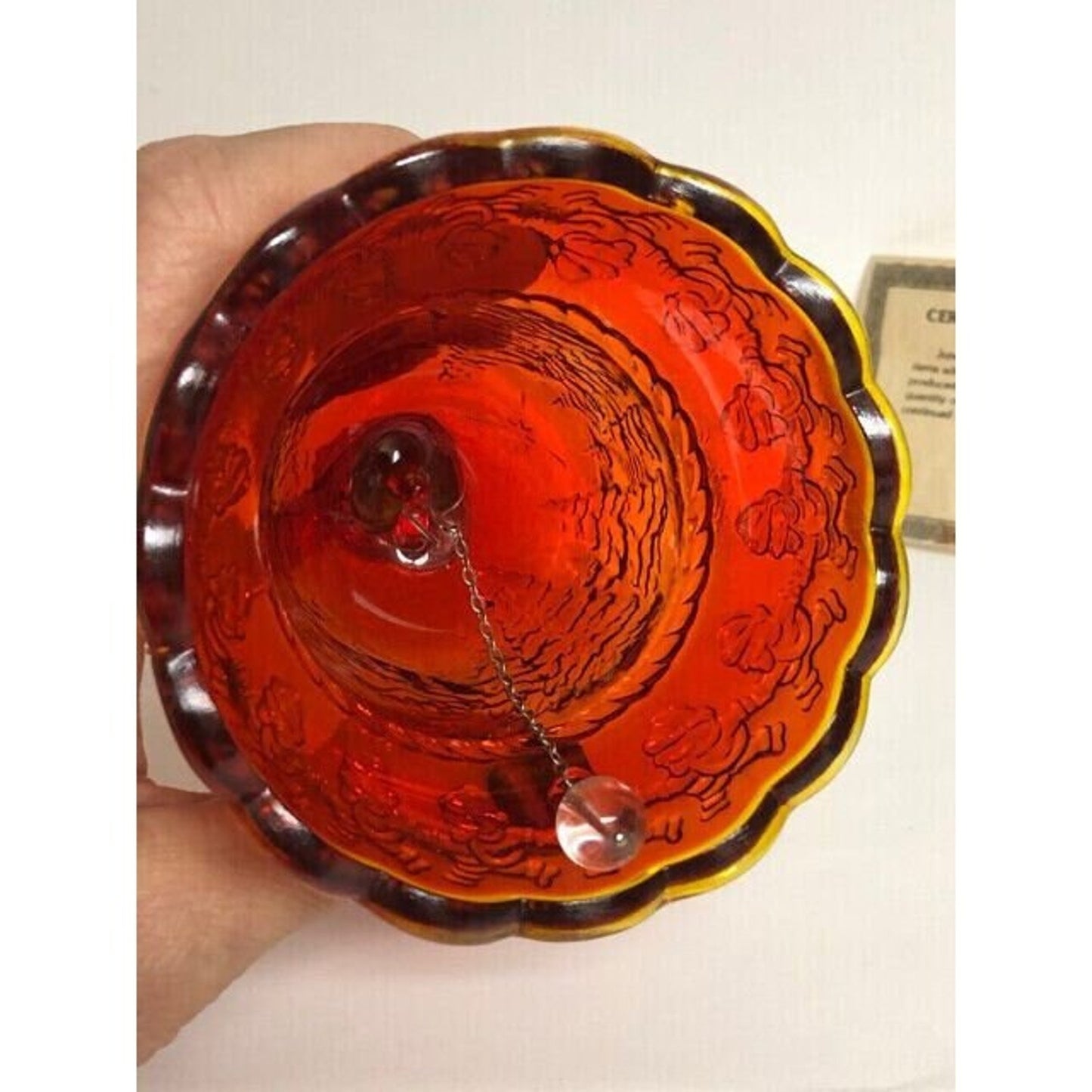 Imperial LIG Santa Sunset Ruby Carnival Glass Bell Christmas w/ certificate