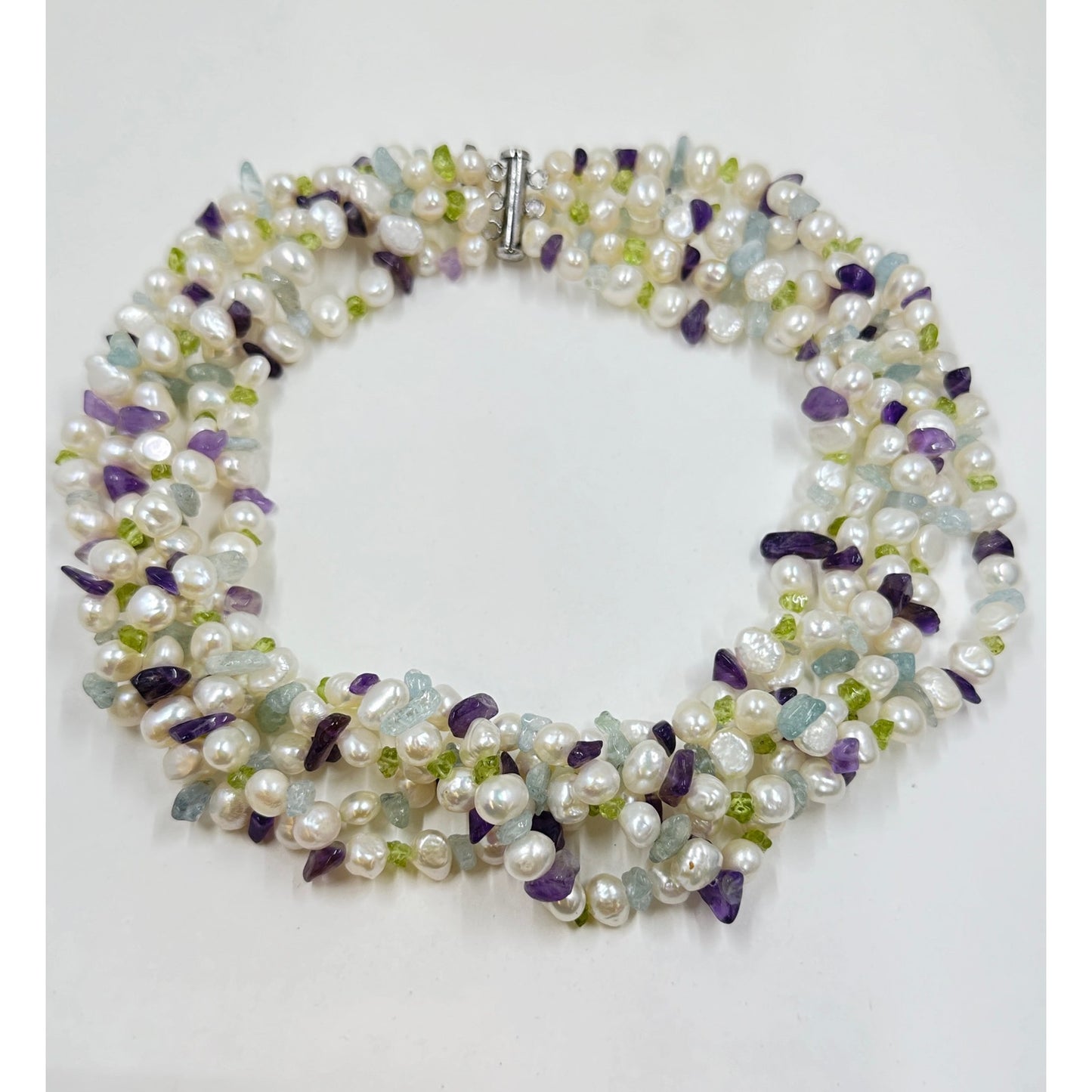 Ross-Simons Multicolored Pearl & Gemstone Torsade Necklace with Sterling Silver