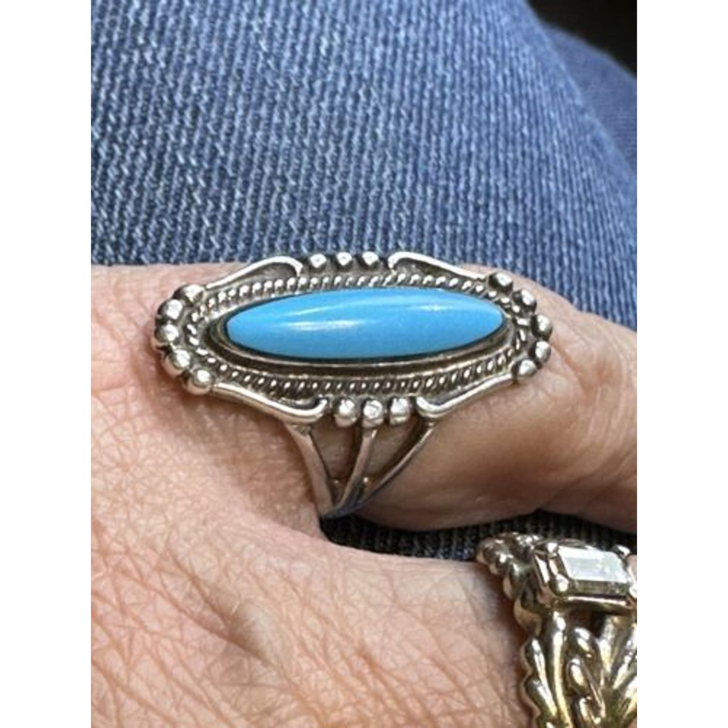 Vintage Ted OTT Native American Sterling Silver Turquoise Ring