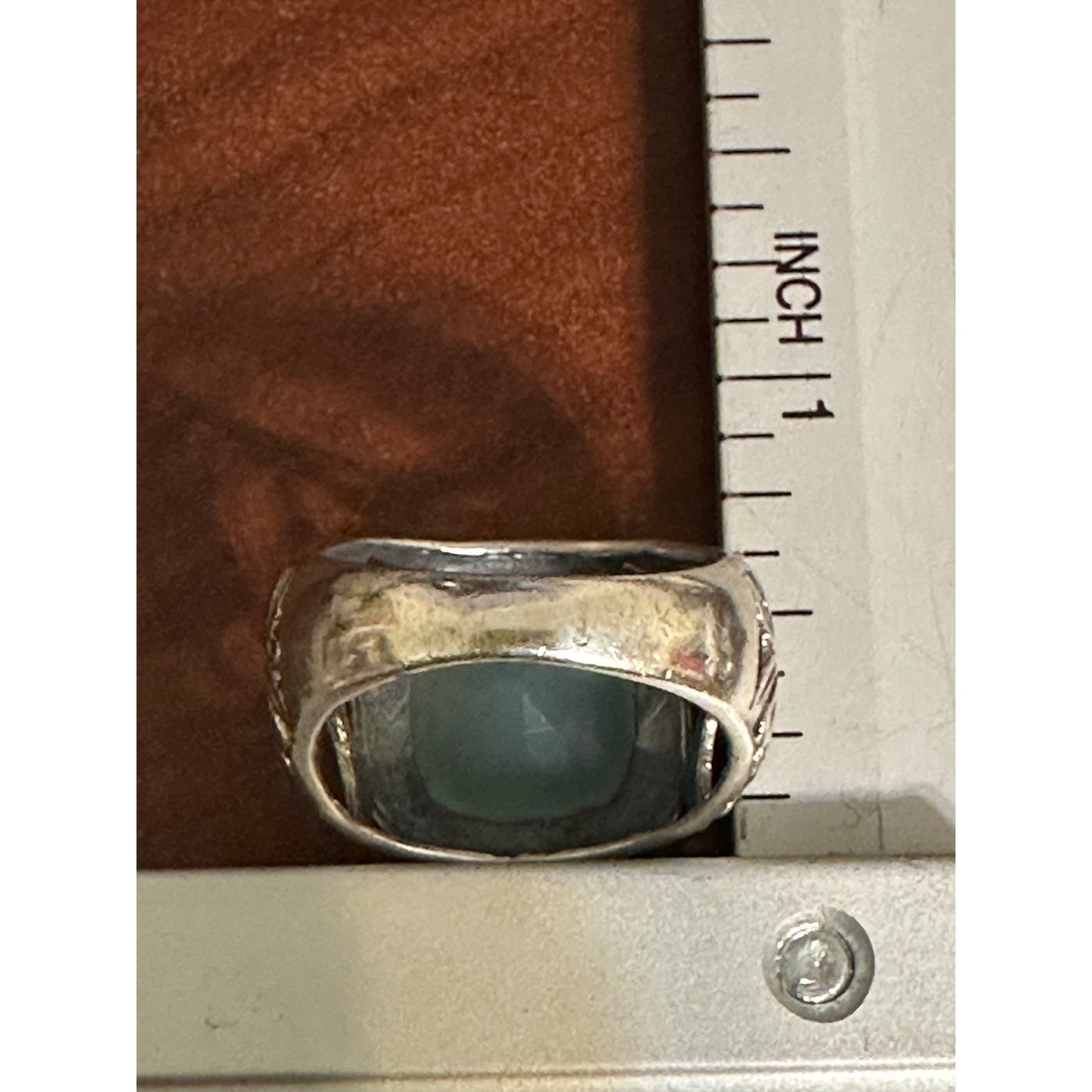 Chunky Sterling Silver Green Chalcedony Ring Size 8.5