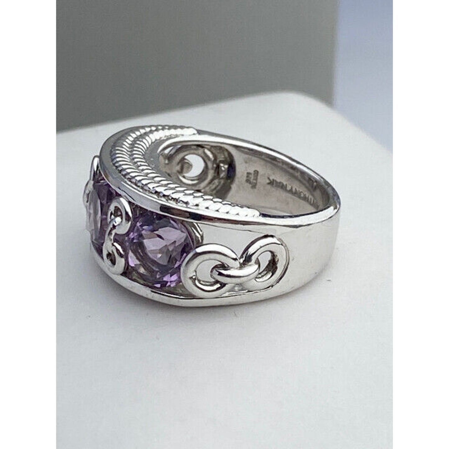 Anthony Nak Atelier Sterling Silver Triple Amethyst Ring Size 5