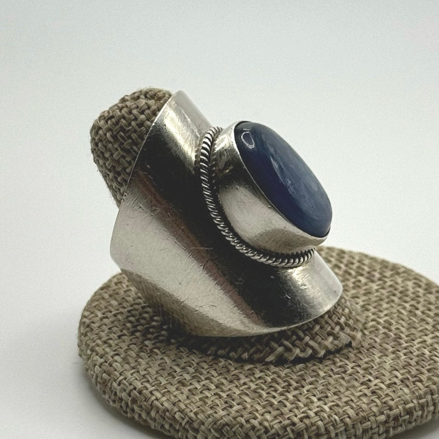 Vintage Sterling Silver Wide Band Blue Kyanite Ring Size 8