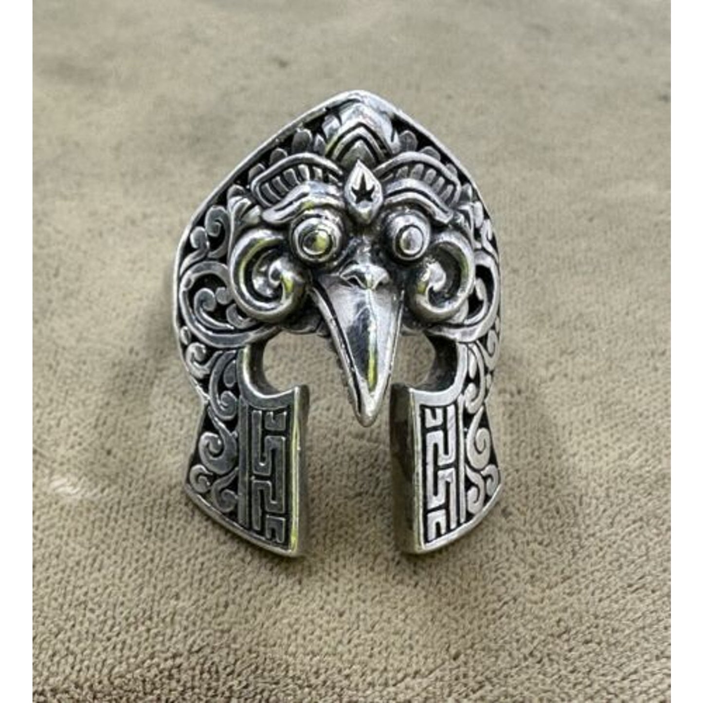 Sterling Silver Gladiator Viking Helmet Bird Face Ring Size 8 3/4