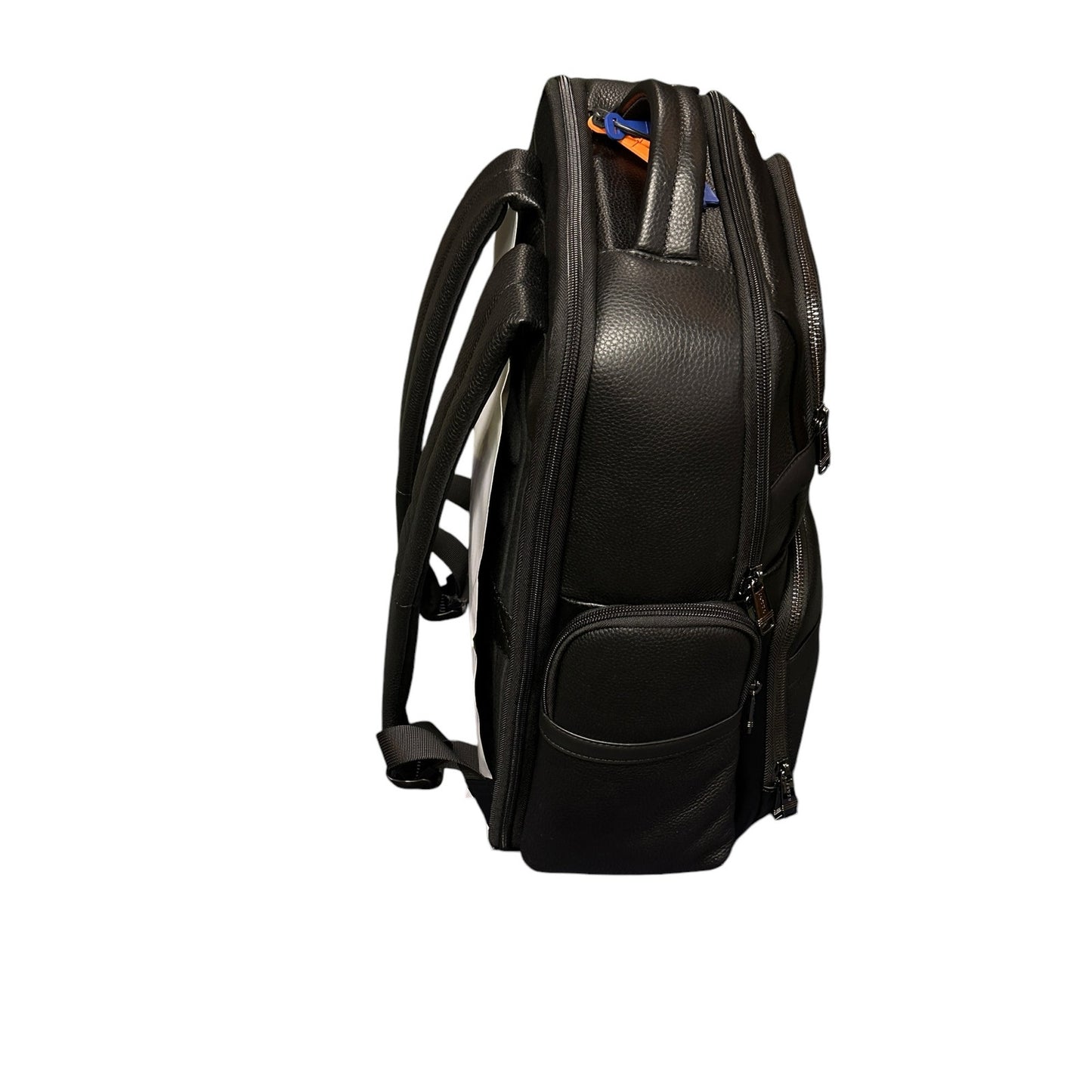 BOPai Black Leather Laptop Business Backpack for 15.6 inch Computer w/USB