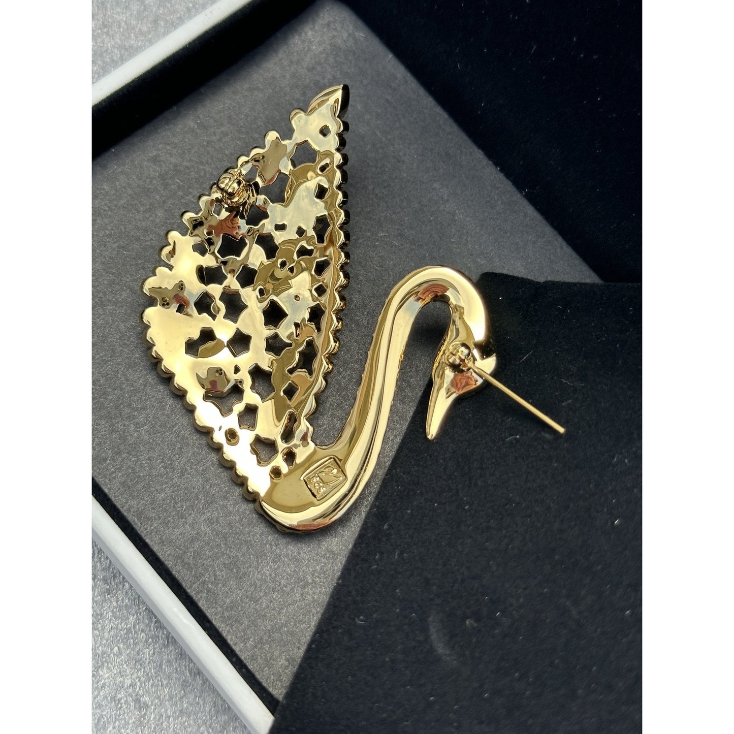 Swarovski Goldtone Multi Color Crystal Large Swan Brooch Pin 100 Year in Box