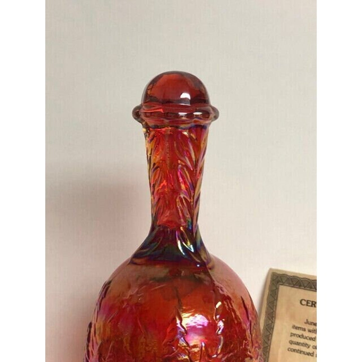 Imperial LIG Santa Sunset Ruby Carnival Glass Bell Christmas w/ certificate