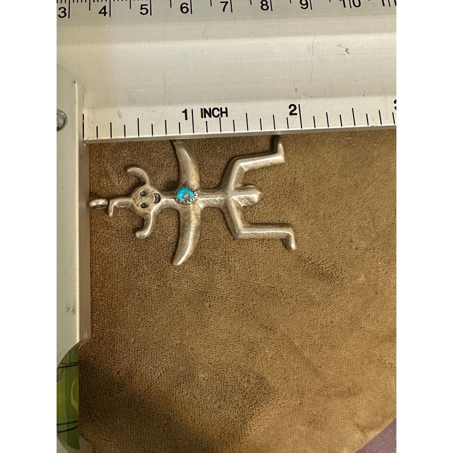 Navajo Native American Sterling Silver Turquoise Horned Kachina Figure Pendant