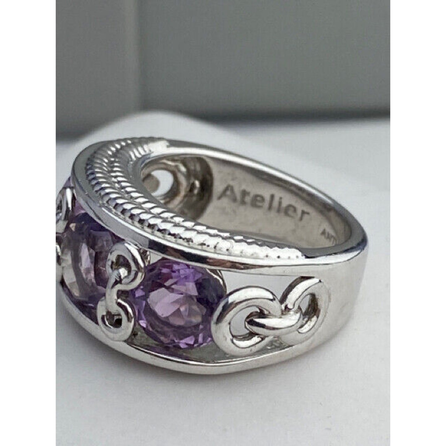 Anthony Nak Atelier Sterling Silver Triple Amethyst Ring Size 5