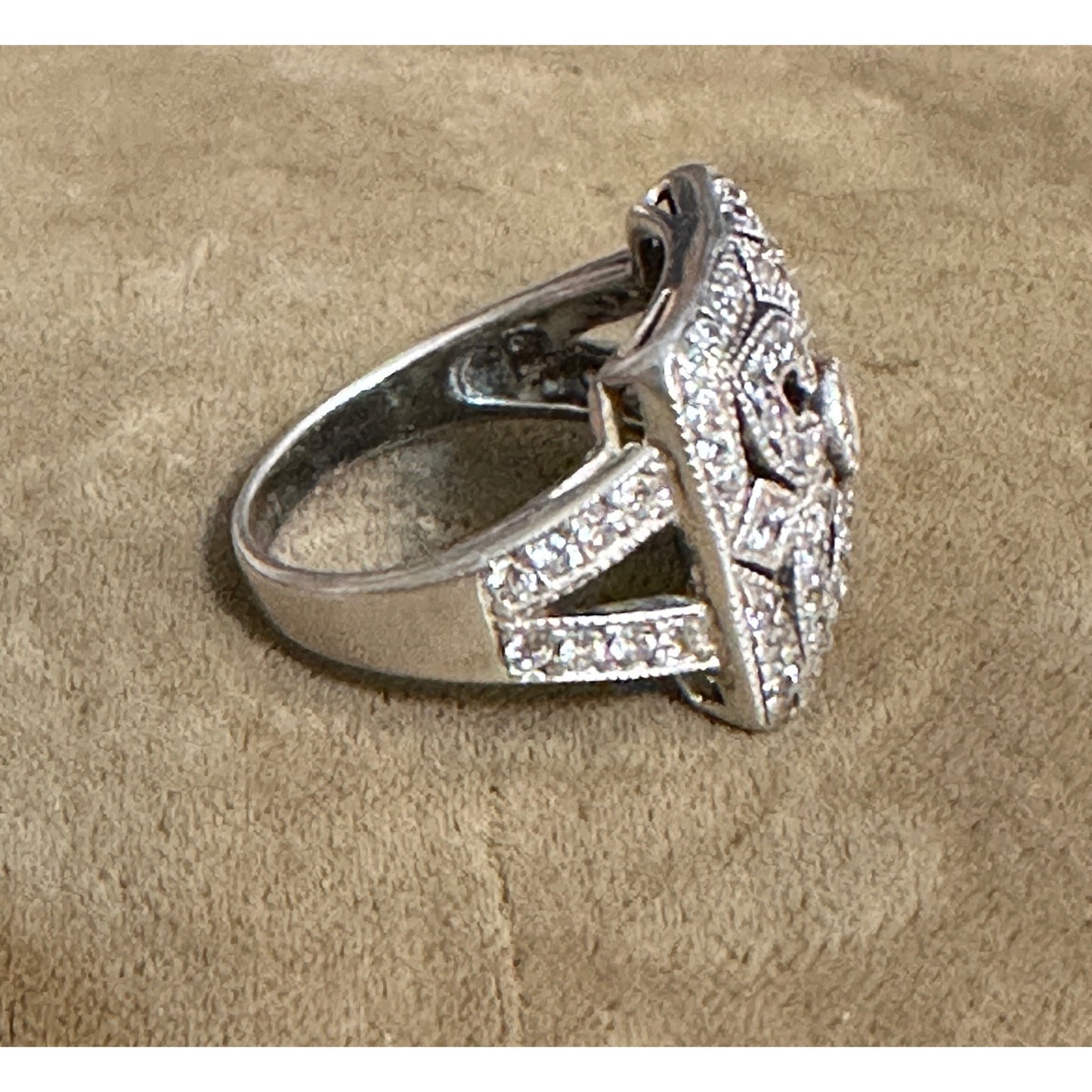 Sterling Silver CZ Art Deco Style Ring Sz 9 Signed CC