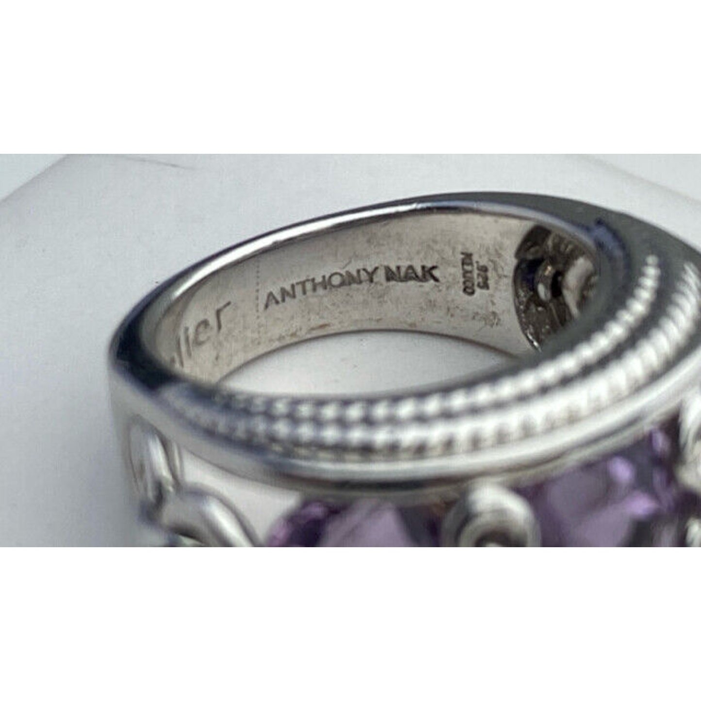 Anthony Nak Atelier Sterling Silver Triple Amethyst Ring Size 5