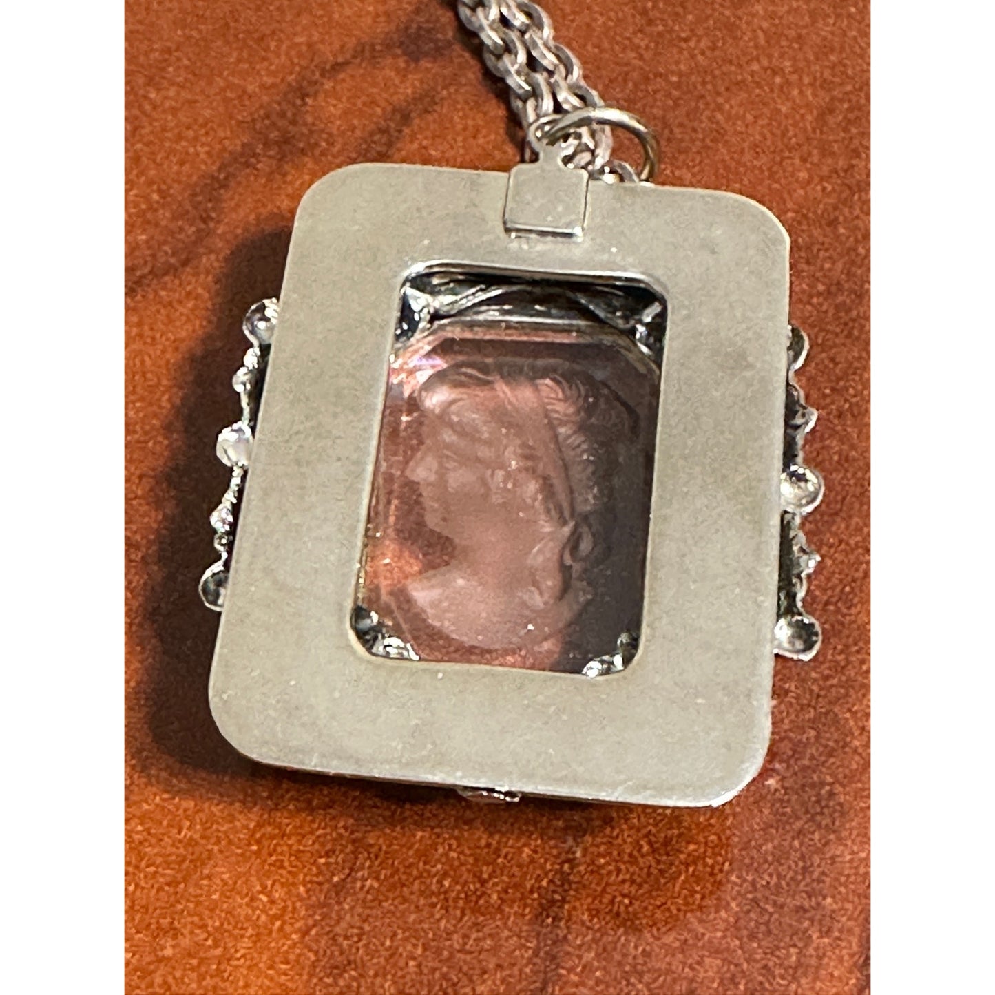 Vintage Whiting & Davis Silvertone Glass Cameo Necklace, Bracelet & Brooch