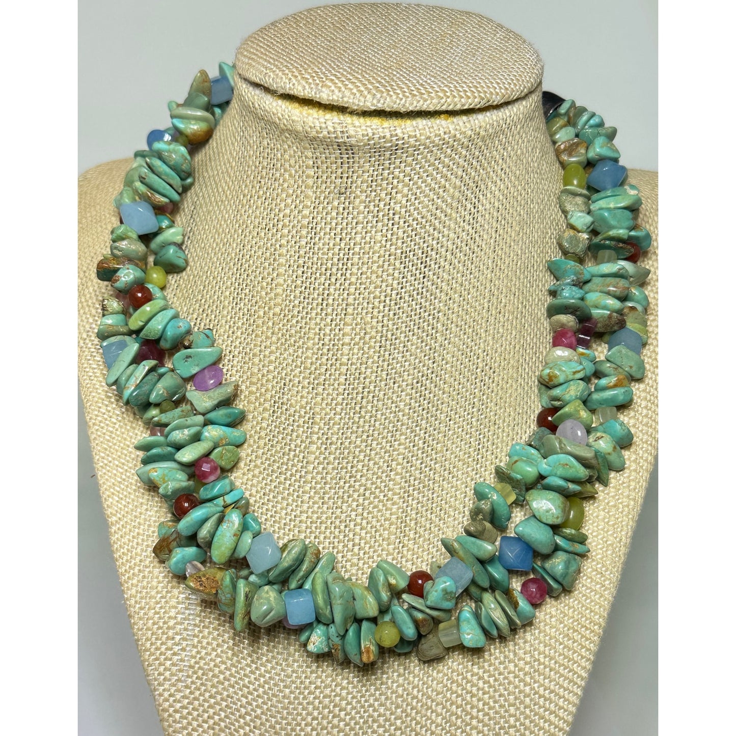 DTR Jay King Sterling Silver Multi Gemstone Triple Strand Necklace.