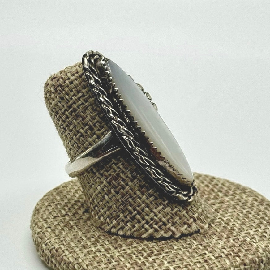 Vintage Sterling Silver MOP Elongated Ring Size 6
