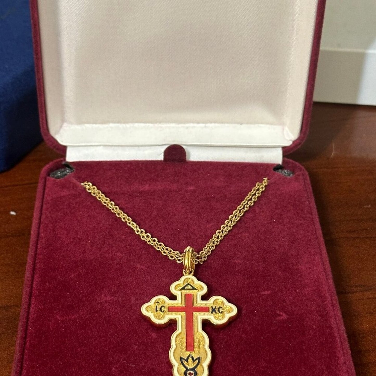 Camrose & Kross JBK Kennedy Russian Cross Red Enameled Necklace