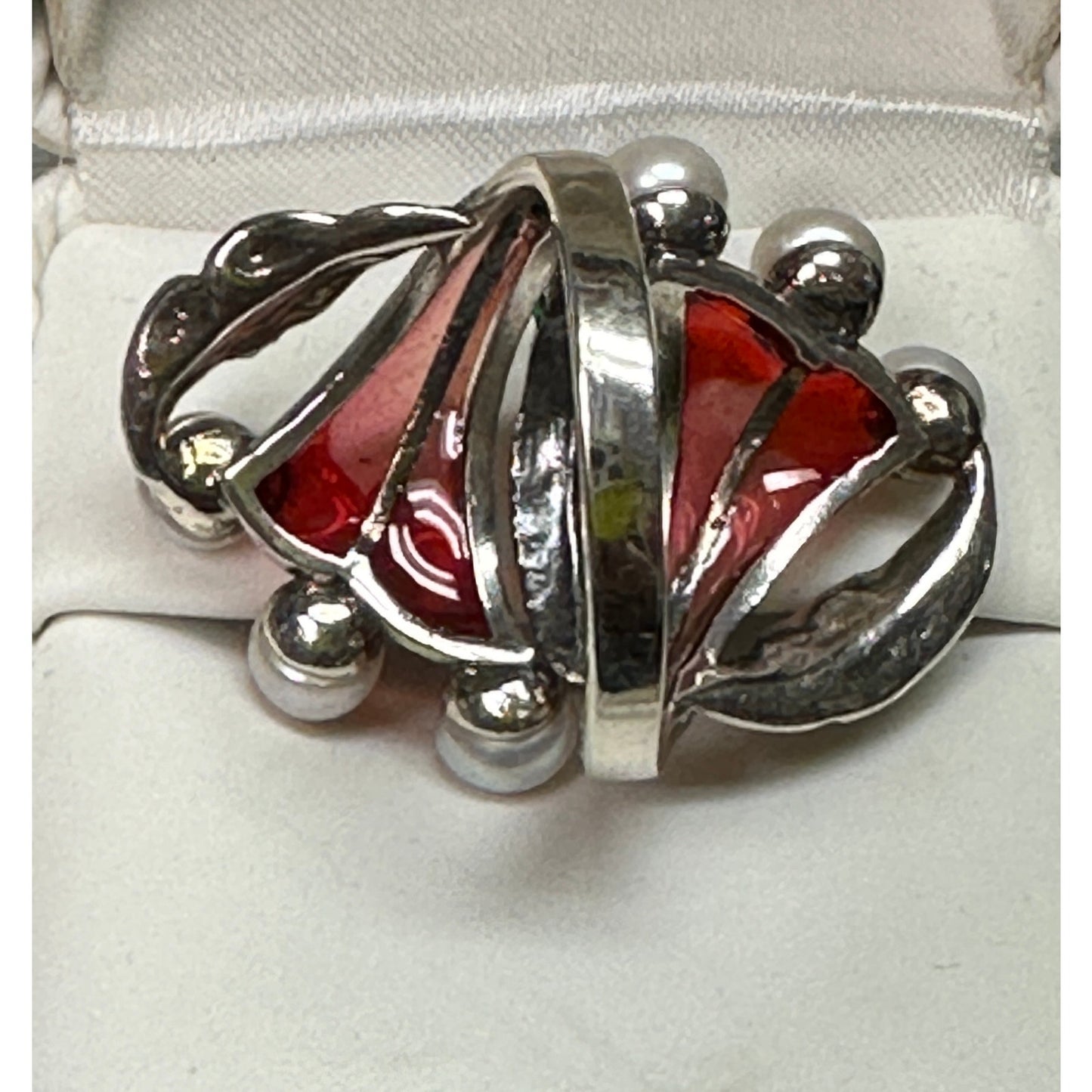 Beautiful Modern Art Nouveau Plique A Jour Cultured Pearl Sterling Silver Ring 9