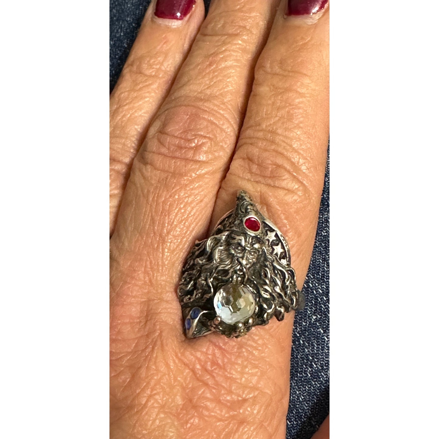 Amazing Large Men's Sterling Silver Wizard Crystal Ball Ring Size 12 3/4