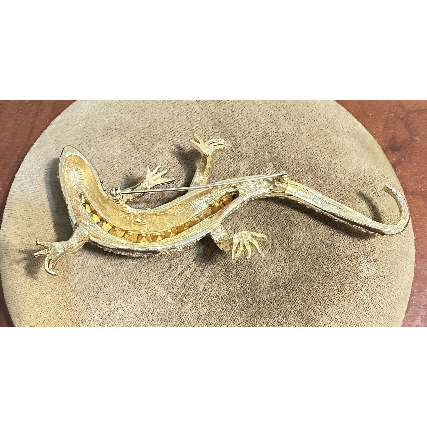 Vintage Maresca Maresco Lizard Gecko Goldtone Rhinestone Brooch