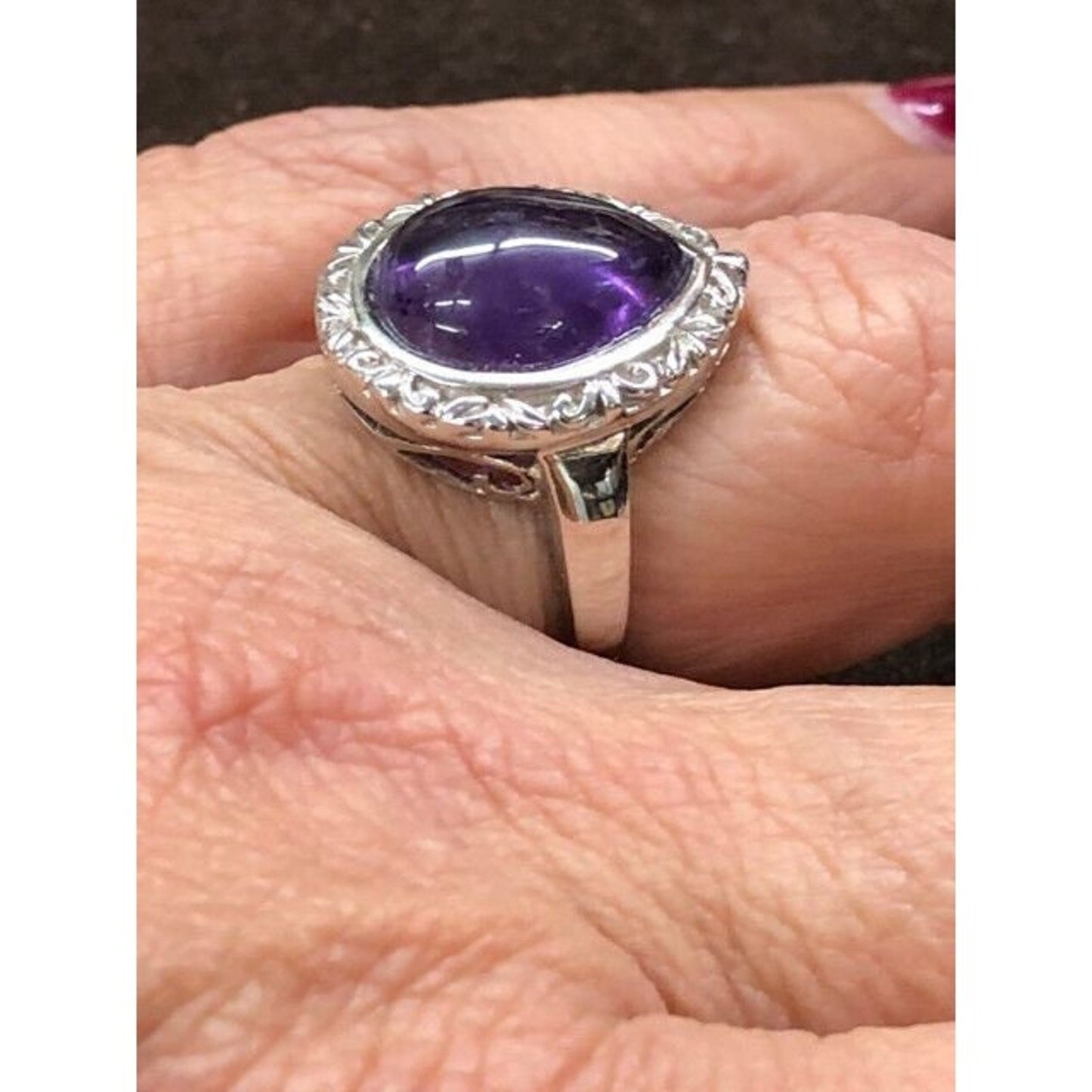 JTV Sterling Silver Polished 15mm x 11mm Pear Amethyst Ring Sz8