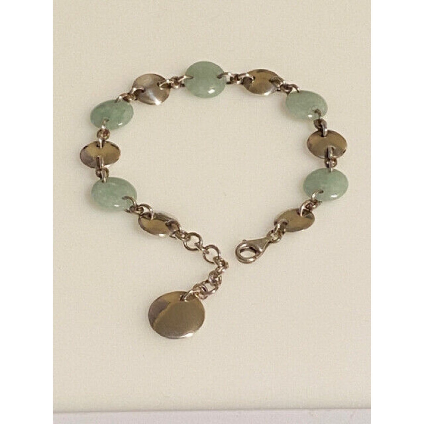 Ladies Sterling Silver Jade Disc Link Bracelet